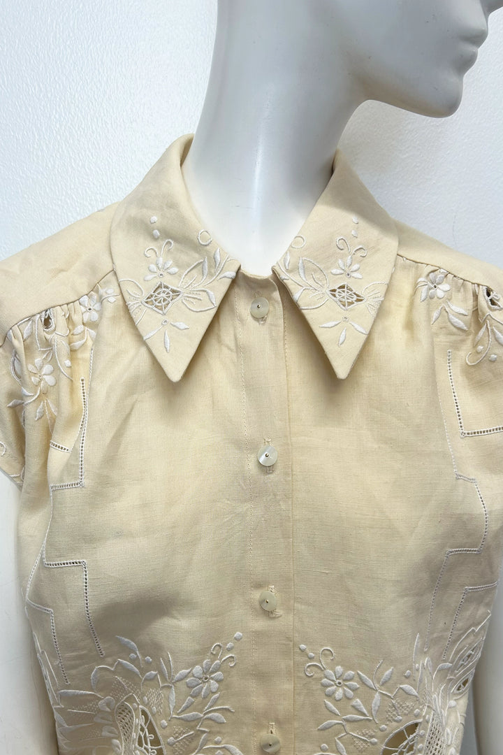 Kitt Blouse in Butterscotch Embroidered Linen