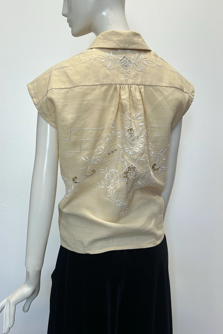 Kitt Blouse in Butterscotch Embroidered Linen
