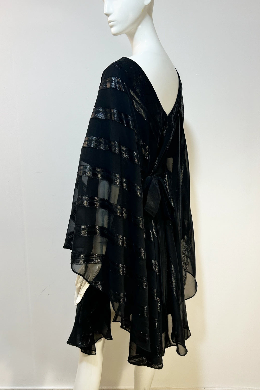 Back view of the Lucie black gloss stripe Kaftan 