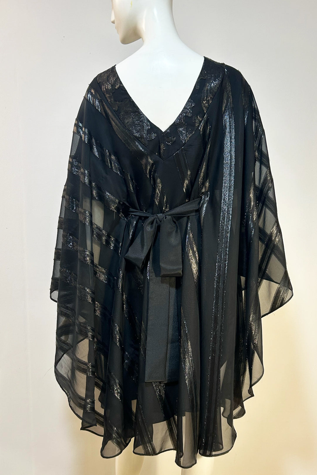 Back view of the Lucie black gloss stripe Kaftan 