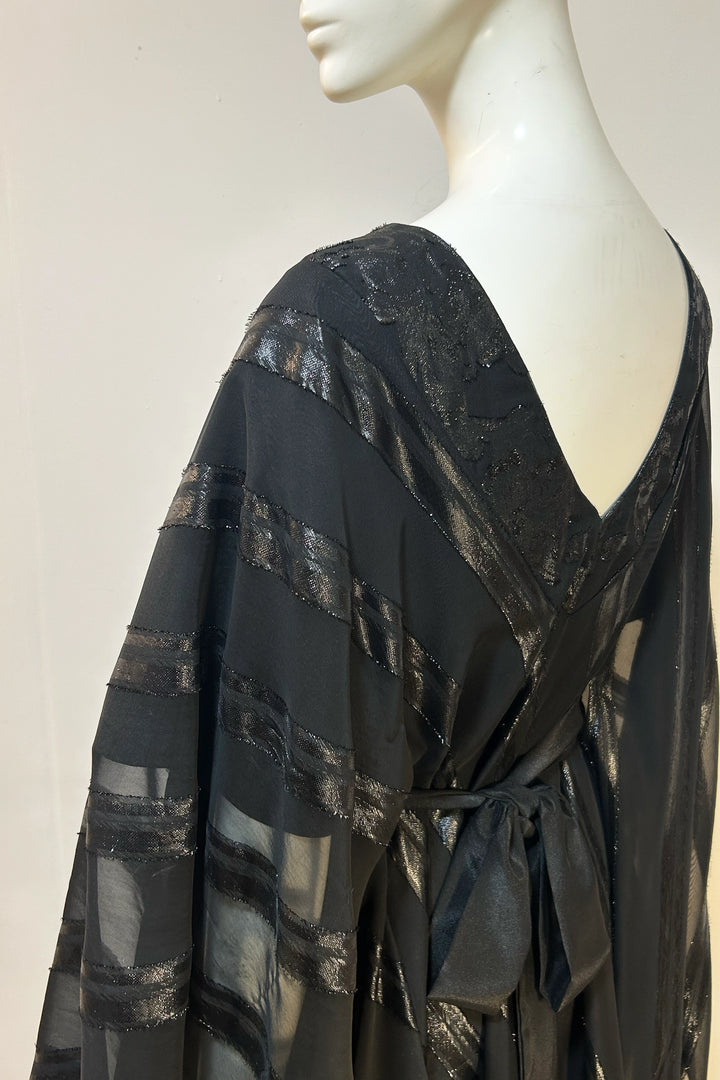 Back view of the Lucie black gloss stripe Kaftan 