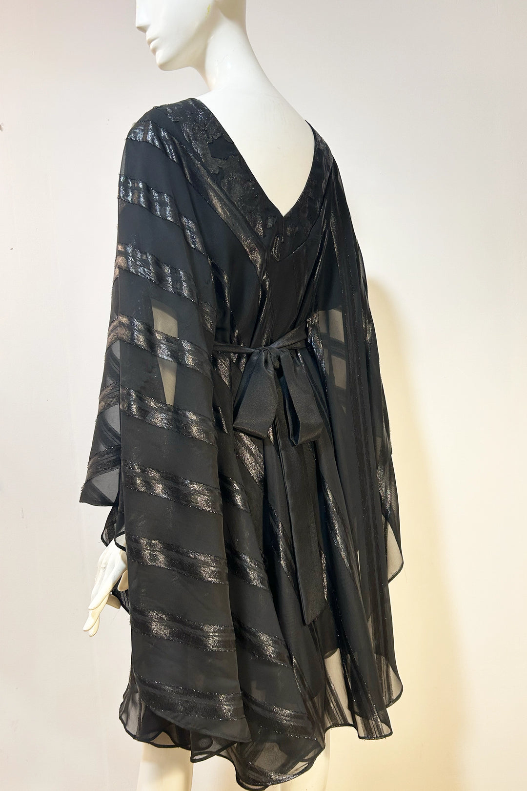 Back view of the Lucie black gloss stripe Kaftan 