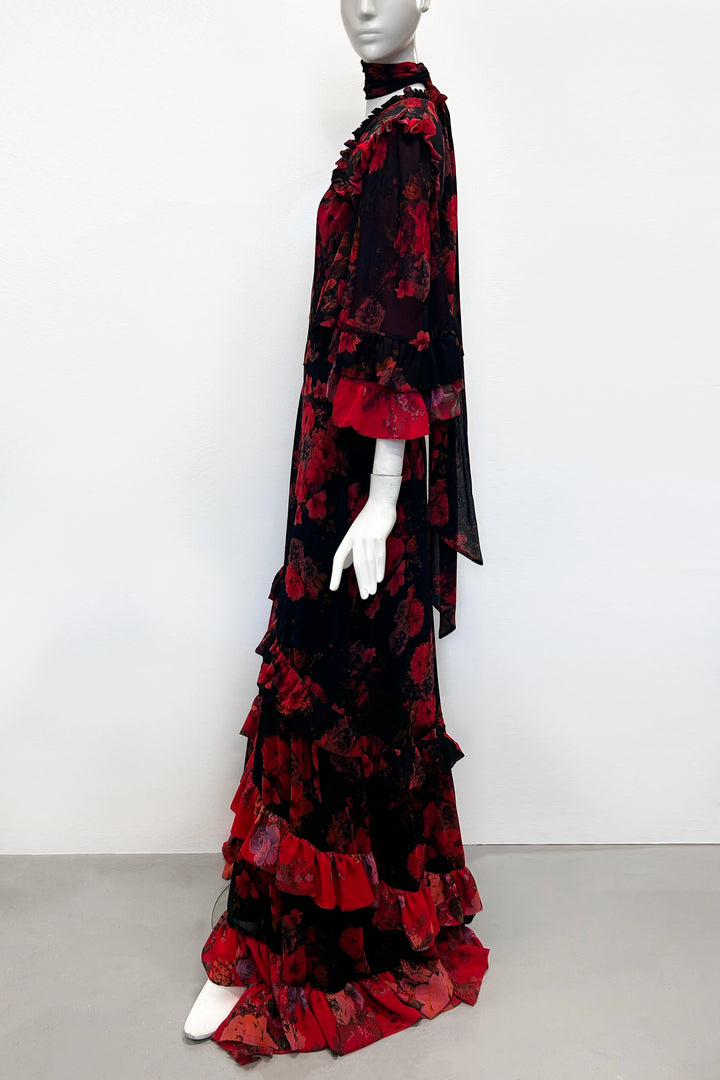 Kylie Maxi Double Floral Dress With Train